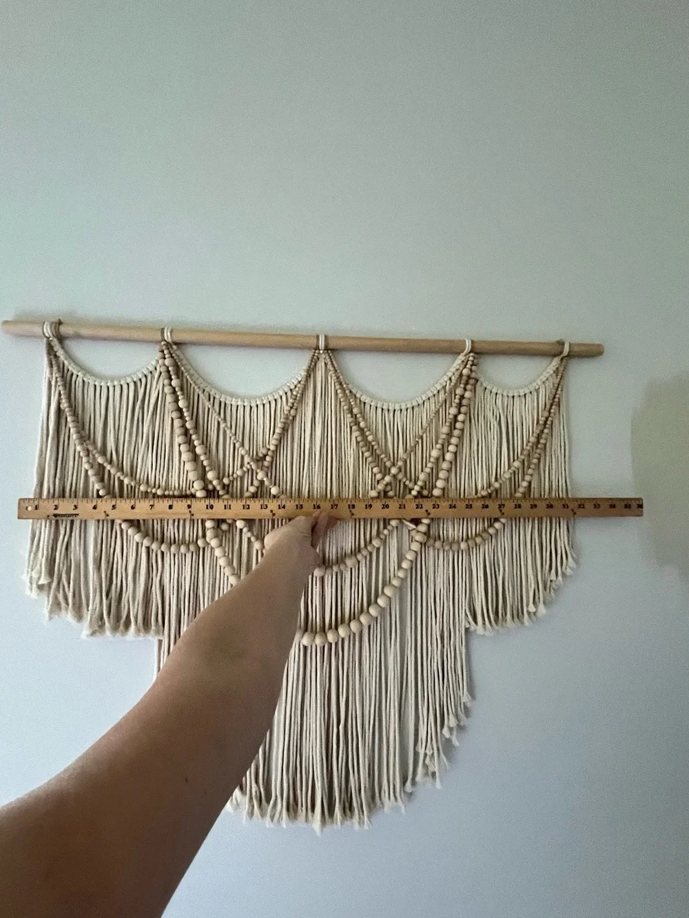 Handcrafted Cream Macrame Wall Hanging with Wooden Beads 27” x 31”